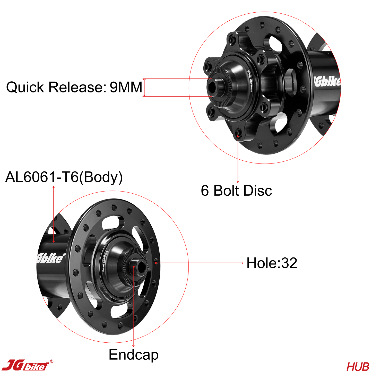 JGbike MTB V2 Hubs, 6 Pawls, 57 Teeth, 114 Points Engagement, 32H for 6 Bolts Disc Brake, Compatible for Shimano HG MS and Sram XD Driver Body, 8 9 10 11 12 Speed