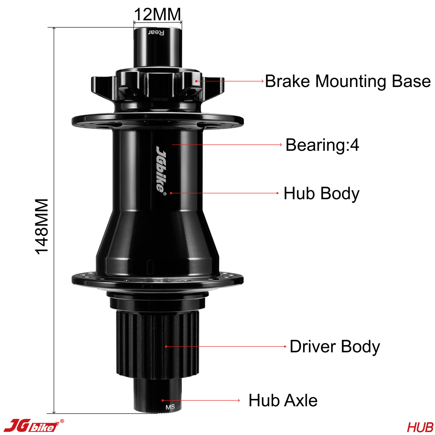 JGbike MTB V2 Hubs, 6 Pawls, 57 Teeth, 114 Points Engagement, 32H for 6 Bolts Disc Brake, Compatible for Shimano HG MS and Sram XD Driver Body, 8 9 10 11 12 Speed