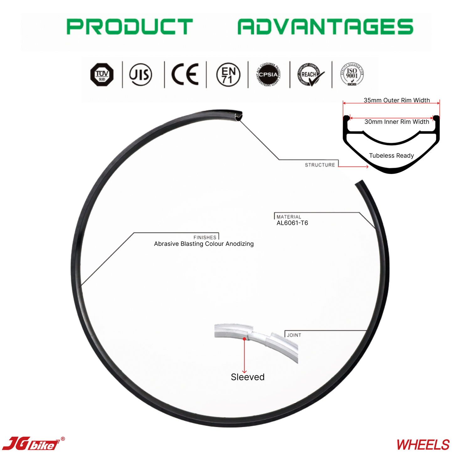 JGbike Mountain Bike Wheelset M30 26" 27.5" 29" tubeless Ready with 57T 6 pawls 114points 32H hubs, Double Wall Alloy 6-Bolts Disc Brake Mount for Shimano SRAM Driver