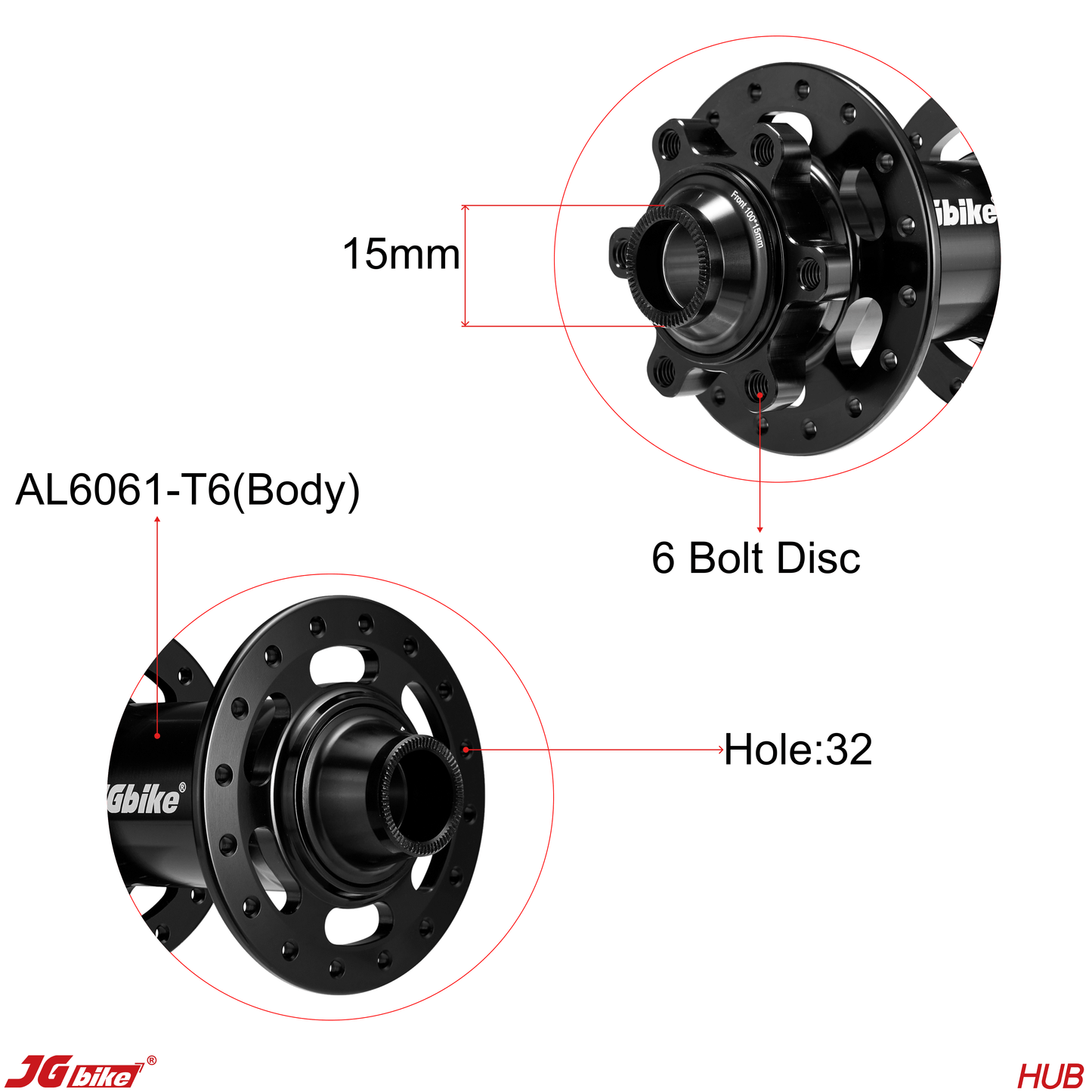 JGbike MTB V2 Hubs, 6 Pawls, 57 Teeth, 114 Points Engagement, 32H for 6 Bolts Disc Brake, Compatible for Shimano HG MS and Sram XD Driver Body, 8 9 10 11 12 Speed