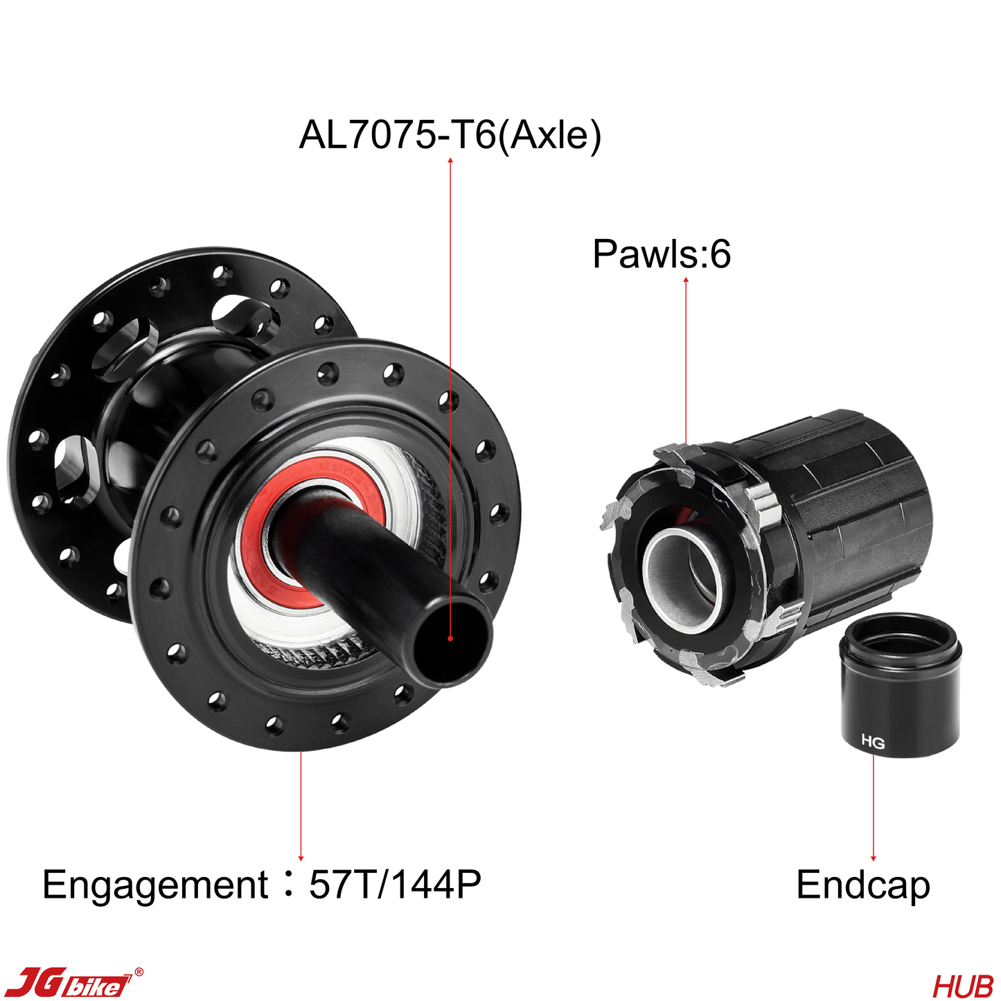 JGbike MTB V2 Hubs, 6 Pawls, 57 Teeth, 114 Points Engagement, 32H for 6 Bolts Disc Brake, Compatible for Shimano HG MS and Sram XD Driver Body, 8 9 10 11 12 Speed