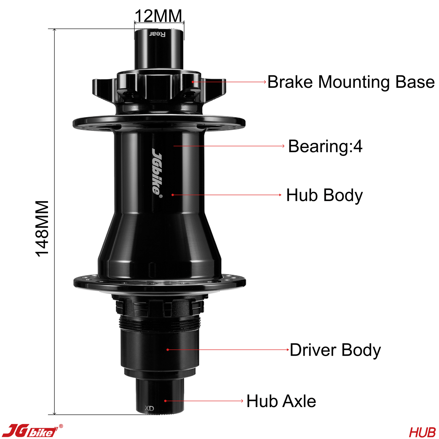 JGbike MTB V2 Hubs, 6 Pawls, 57 Teeth, 114 Points Engagement, 32H for 6 Bolts Disc Brake, Compatible for Shimano HG MS and Sram XD Driver Body, 8 9 10 11 12 Speed