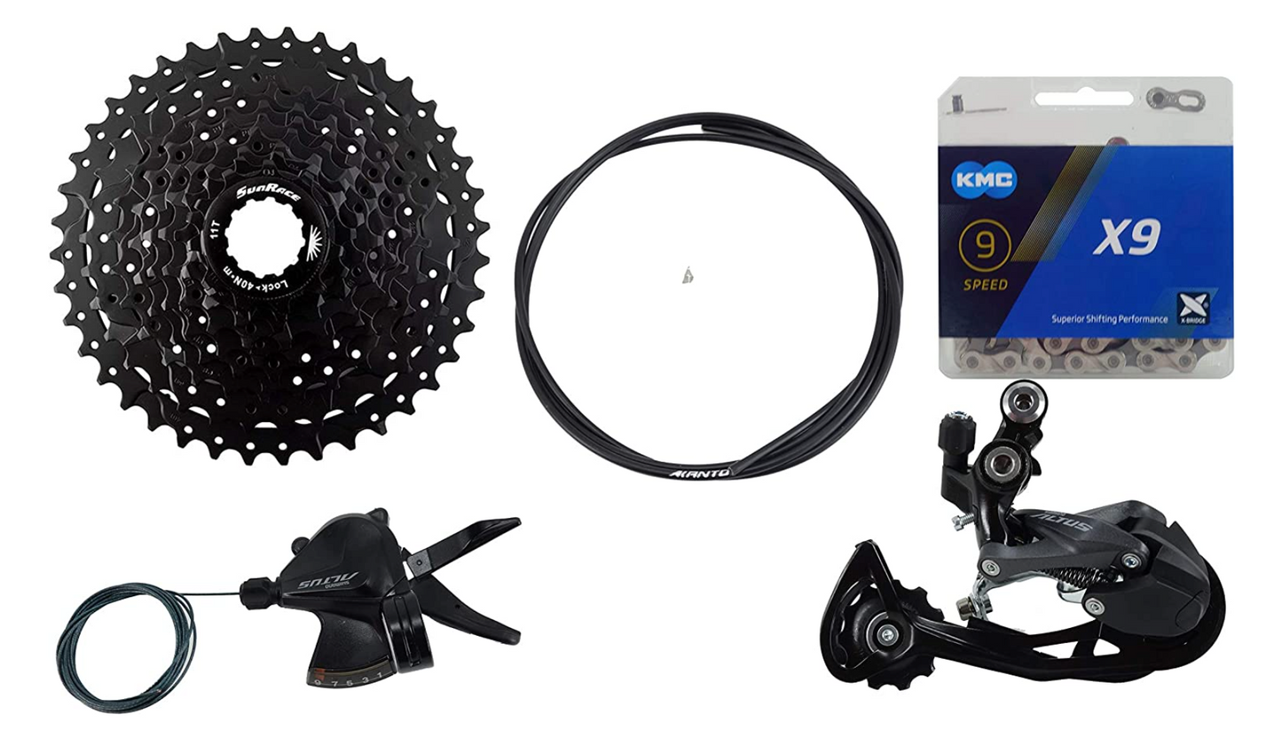 JGbike 9 Speed 1x9 groupset for Shimano M2010: Right Shift Lever,M2000 3010 Shadow Rear Derailleur, Sunrace 11-40T 11-42T Cassette M990, KMC X9 Chain